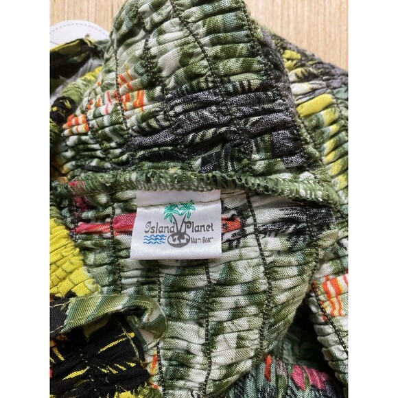 Island Planet Hunter Green Tropical Floral Smocked Midi Dress Size Medium New - Picture 5 of 6